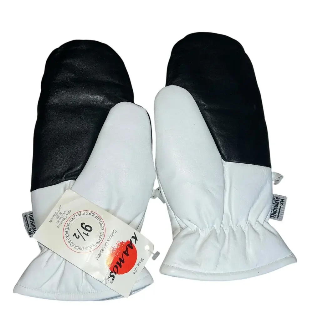 VTG KAAMOS Lapland Leather Mittens 9½ Embroidered White Nordic Thinsulate Gloves